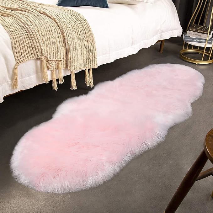 duduta Pink Faux Sheepskin Runner Rugs 2x6 ft, Fluffy Fur Couch Covers | Shag - Image 6