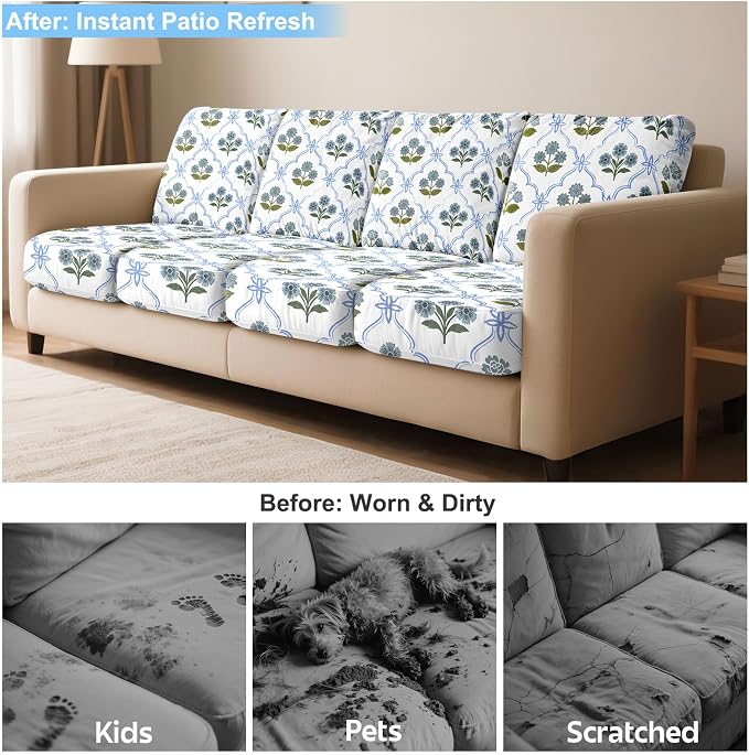 8Pcs Patio Cushion Covers Stretch Outdoor Furniture Protector Slipcovers | - Image 6
