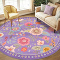 RELEANY Floral Washable Round 8ft Area Rug Purple/Pink | Flower Carpet Print by RELEANY
