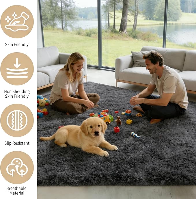 8x10 Area Rug Fluffy Shaggy Ultra Soft Faux Fur Non-Slip Machine Washable Carpet - Image 2