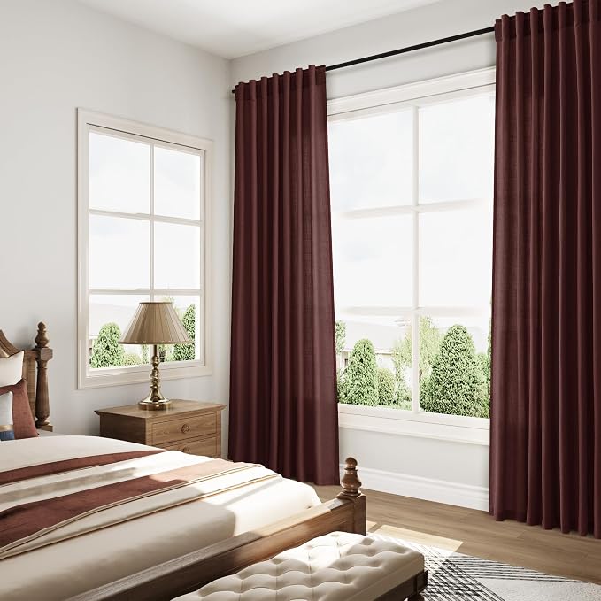 Reddish Brown Linen Blend Light Filtering Back Tab Curtains 96 Inches Long - Image 8