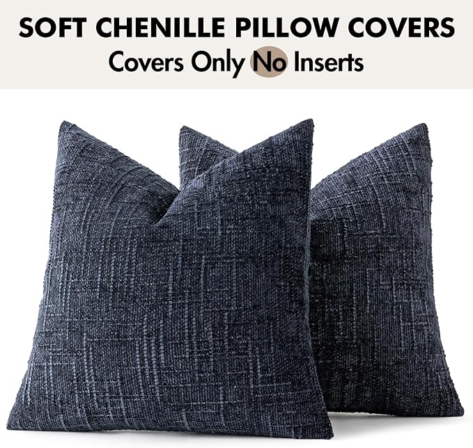 MIULEE Chenille Textured Throw Pillow Covers Navy Blue 18x18 Set of 2 | Slubby - Image 7