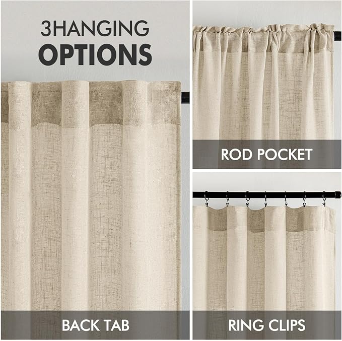 MIULEE Short Linen Curtains 52x45 Inch Length 2 Panels - Image 3