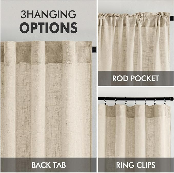 MIULEE Linen Curtains 52x72 Inch Length 2 Panels - Image 3