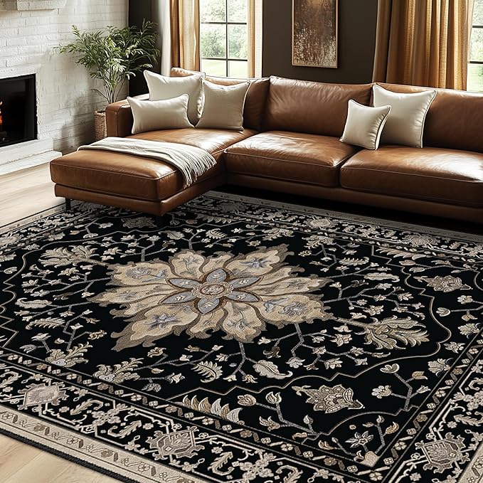 RELEANY Washable Area Rug, Water Repellent, Pet Friendly, Vintage Floral Boho by RELEANY