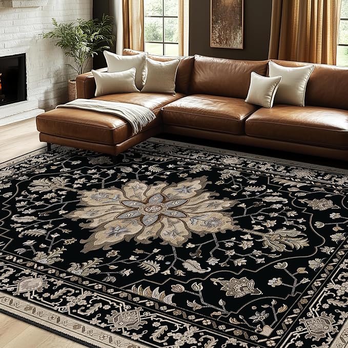RELEANY Washable Area Rug, Water Repellent, Pet Friendly, Vintage Floral Boho - Image 3