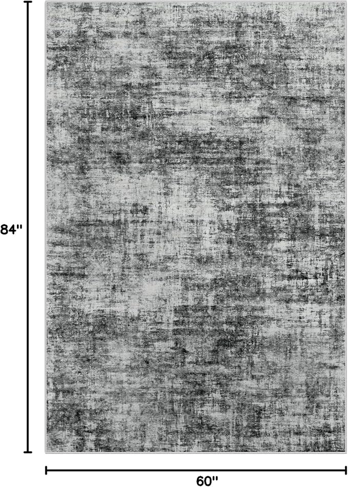 5x7 Area Rugs for Living Room: Washable Abstract Black Badroom Carpet | - Image 2