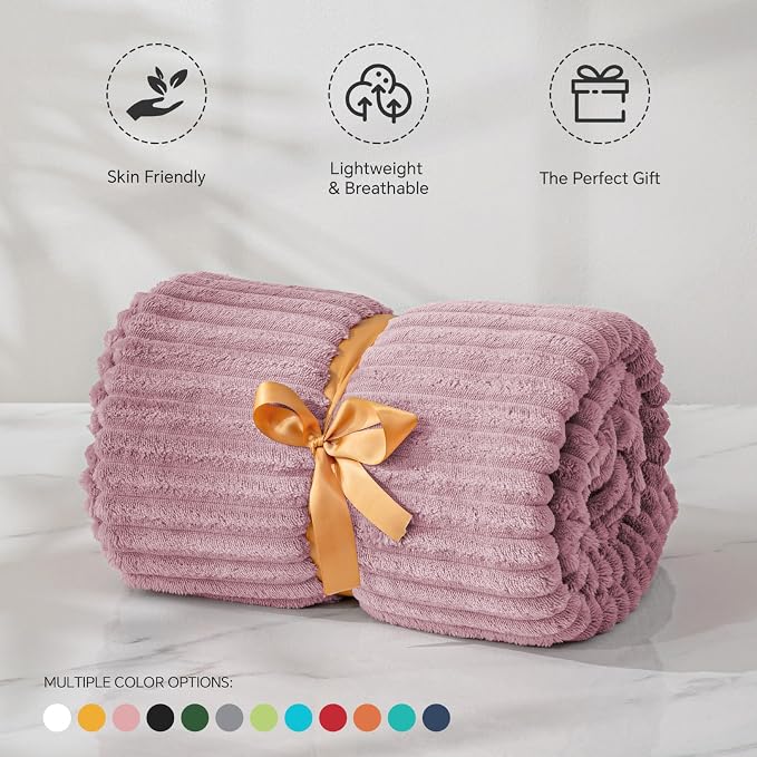 BEDELITE 3D Ribbed Berry Purple Fleece Twin Blanket - Image 5