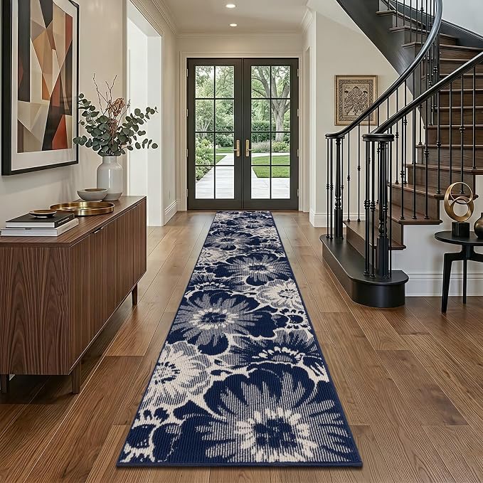 Findosom Hallway Runner Rug 2x10, Non Slip High-Low Textured Floral Washable - Image 7