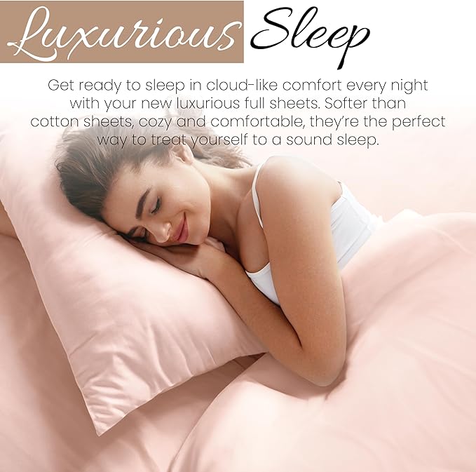 Linen Market Double-Brushed Microfiber Full Sheet Set 4 Piece – Oeko-TEX Certified Ultra Soft & Wrinkle-Free - 16" Deep Pocket Sheets - Easy Care Full Size - Blush