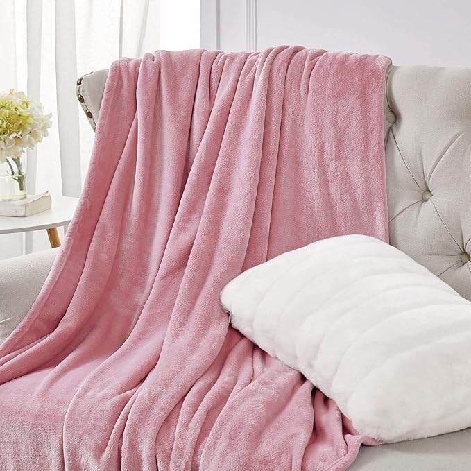 Walensee Fleece Blanket Plush Throw Fuzzy Lightweight (Throw Size 50x60 Blush) Super Soft Microfiber Flannel Blankets for Couch, Bed, Sofa Ultra Luxurious Warm and Cozy for All Seasons
