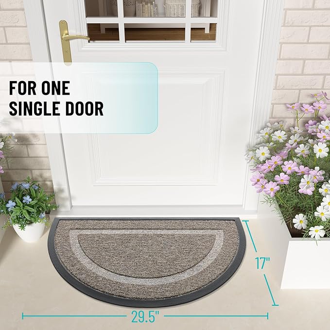 OLANLY Half Circle Front Door Mat Outside 29.5x17 All-Season Rubber Doormat | - Image 2