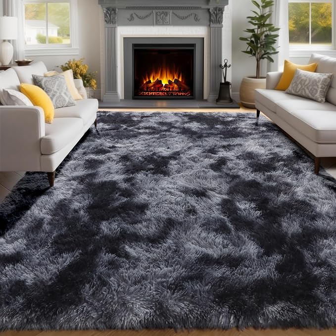 Area Rugs 9x12 Living Room, Large Dark Grey Shag Rugs - Image 3