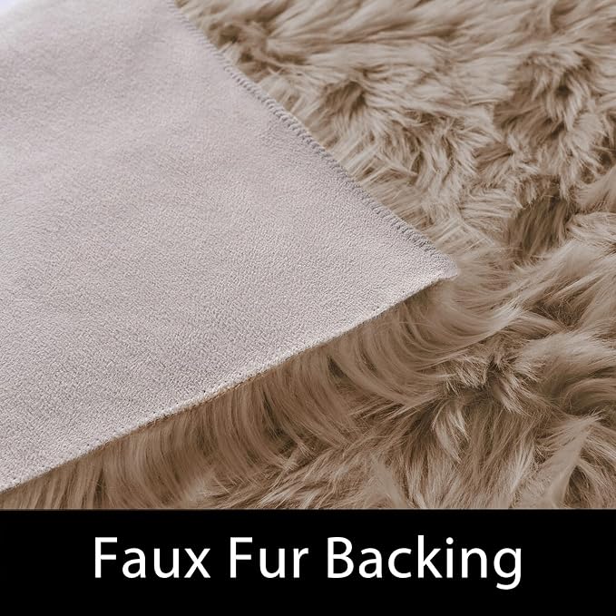 Latepis Beige Faux Fur Rug 8x10, Faux Fur Sheepskin Rug - Image 3