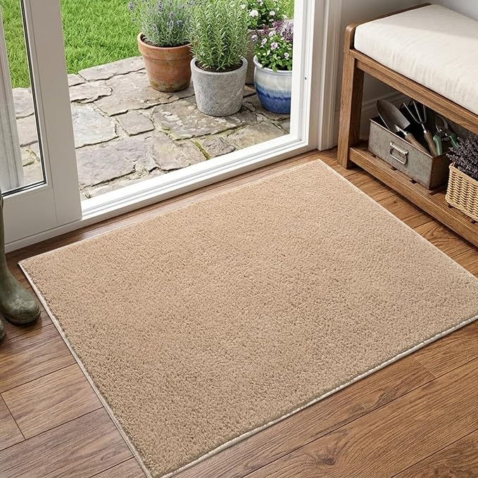 2x3 Beige Solid Area Rug Washable Non-Slip Soft by Unknown