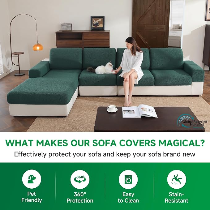 OHSIO Couch Cushion Covers for Sectional Sofa, Stretch Soft Sofa Slipcovers - Image 5