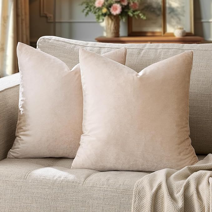 GIGIZAZA Velvet Pillow Covers 18x18 Decorative Pillows Pack of 2 Beige | - Image 6