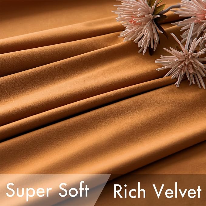 MIULEE Velvet Curtains 52x96 inches 2 Panels Gold Brown Blackout Curtains | - Image 4