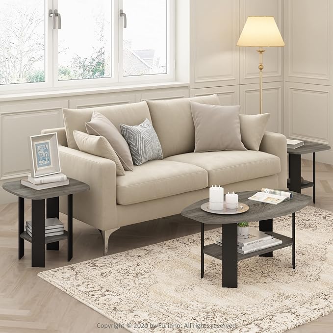Furinno Simple Design End Table, 2-Pack, French Oak Grey/Black