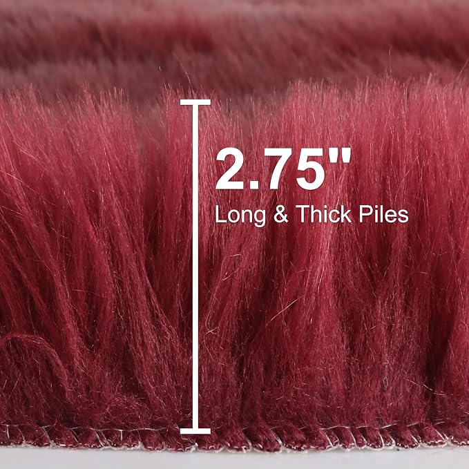 duduta Burgundy Faux Sheepskin Rug 2x3 ft, Fluffy Fur Seat Chair Covers | Shag - Image 2