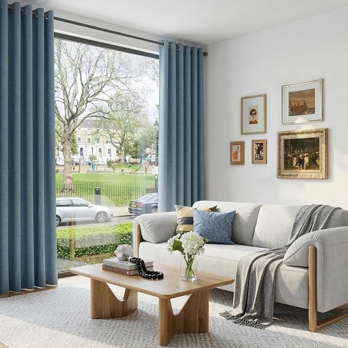 100% Blackout Linen Textured Curtains 63 Inch Long, Stone Blue | 100% Blackout - Image 5