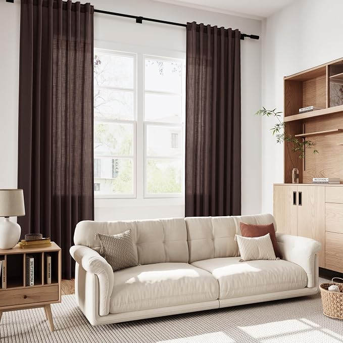 Linen Curtains 84 Inch Long, Coffee Brown, 2 Panels 52x84 | Living Room - Image 6