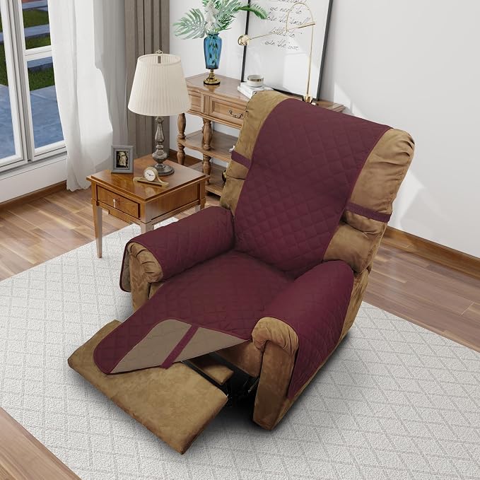 Reversible Chair Covers for Recliner Oversized, Burgundy/Camel by LuxshareHome