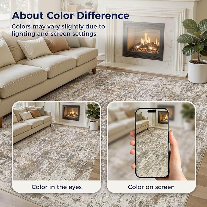 DMOYEST Area Rug Living Room Rugs 8x10 Washable Abstract Carpet | Neutral - Image 7