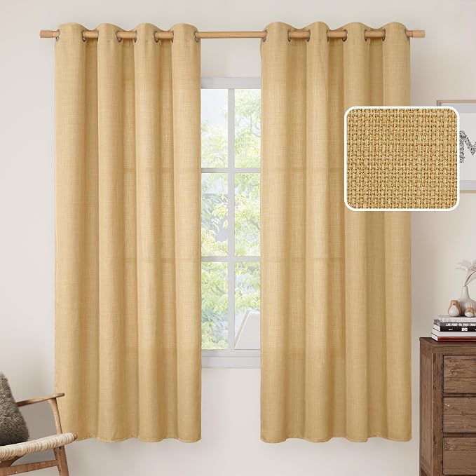 72 inch Long Linen Curtains for Bedroom 2 Panels, Caramel Brown | Light by LAMIT