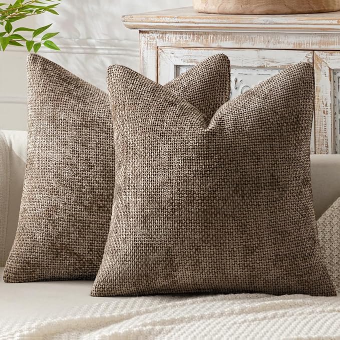MIULEE Decorative Brown Euro Sham Pillow Covers 24x24 Inch 2 Pack | Modern Boho by MIULEE