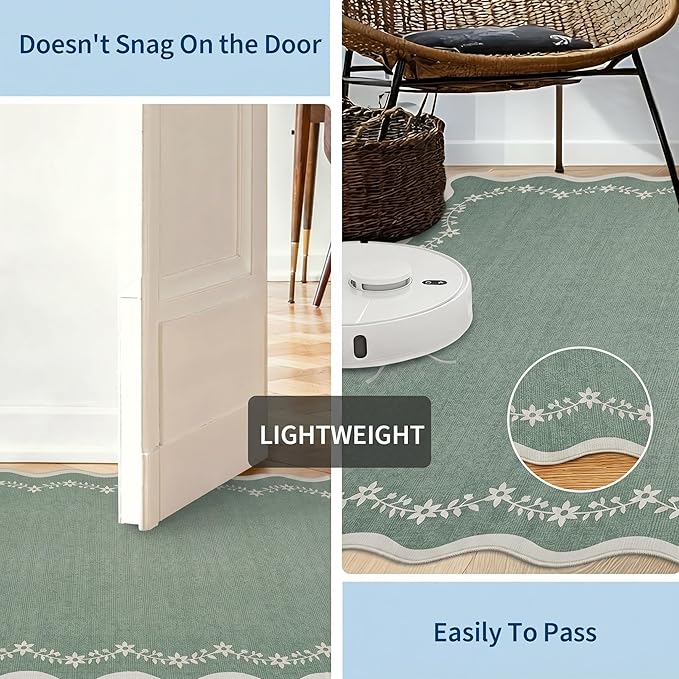 GarveeHome Scalloped Entryway Rug 2x3 Sage Green Washable Front Door Rug | - Image 5