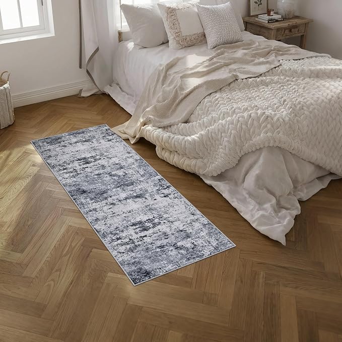 2x5 Washable Runner Rug：Modern Abstract Kitchen Soft Carpet Grey | - Image 2