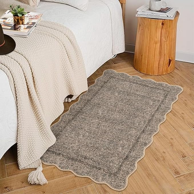 GarveeHome 2x3 Rug Washable Scalloped Non Slip Indoor Door Mat, Taupe | Rugs - Image 2