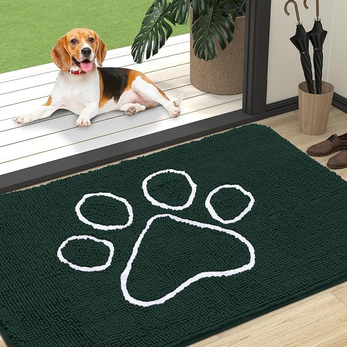 OLANLY Dog Door Mat for Muddy Paws 47x32, Paw Print Design Chenille Mud Mat | by OLANLY