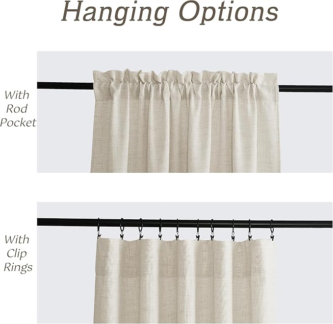 RYB HOME Living Room and Dining Room Curtains and Drapes Linen Sheer, Light Filtering Curtains 102 inches Long, Weave Textured/Rod Pocket, Cream Colored, W 52 x L 102 inches, 2 Panels Set
