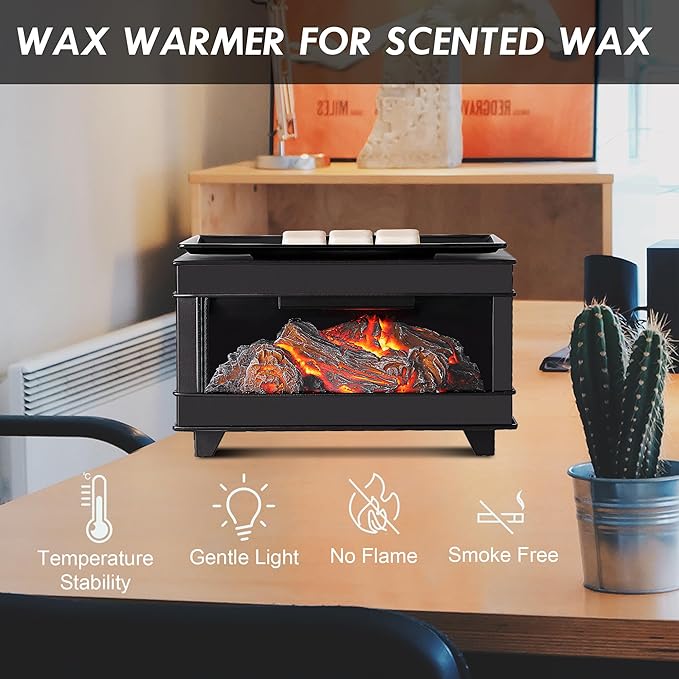 Freestanding Fireplace Wax Warmer,Wax Warmer for Scented Wax,Electric Wax Melt Warmer,Full Metal Wax Melter,Wax Burner Fragrance Warmer for Home Office Gifts&Decor (Three-Sided Glass)