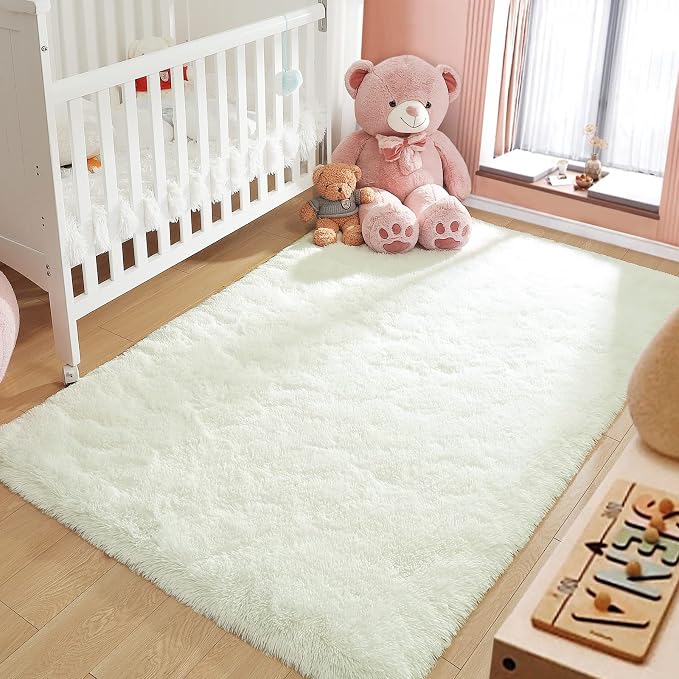 LOCHAS 2x3 Area Rugs Cream Fluffy Living Room Carpets - Image 3