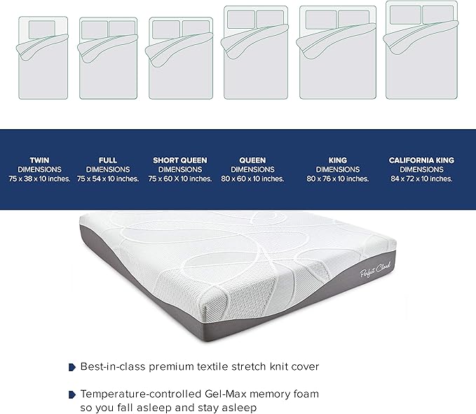 Perfect Cloud Made in The USA UltraPlush Charcoal-Infused 10 inch Memory Foam Mattress - Pressure Relieving - Bed-in-a-Box (RV Short Queen)