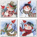 Thirstystone Watercolor Snowman 4 Pack Assorted Tumbled Tile Stone Coasters with Protective Cork Backing 4" Square Manufactured in The USA