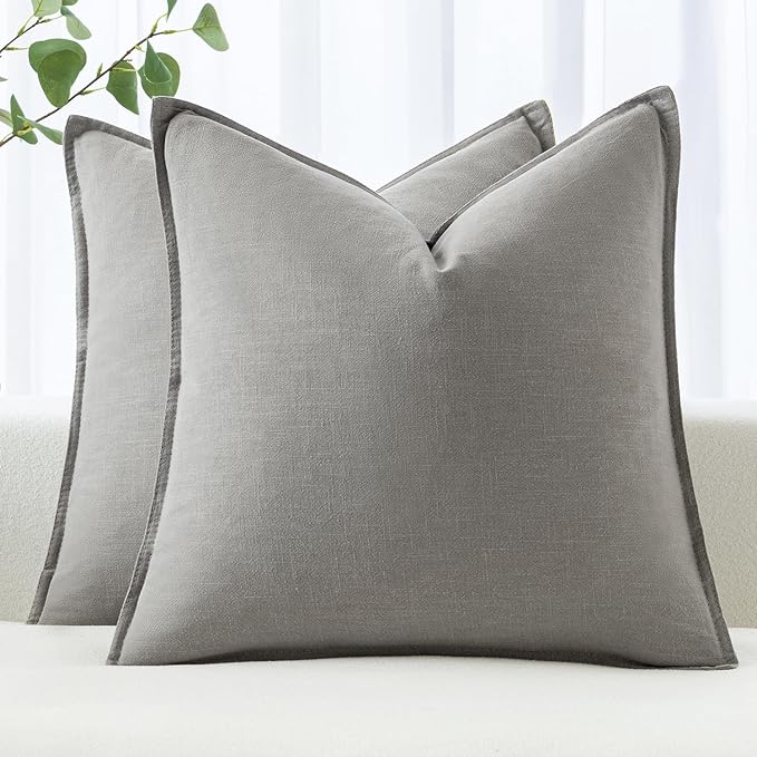 MIULEE Decorative Linen Pillow Covers 20x20 Inch Light Gray | Boho Farmhouse​ by MIULEE