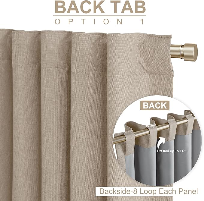 Linen Textured Blackout Sliding Door Curtains 108 Inch Long Burlywood Birch | - Image 3