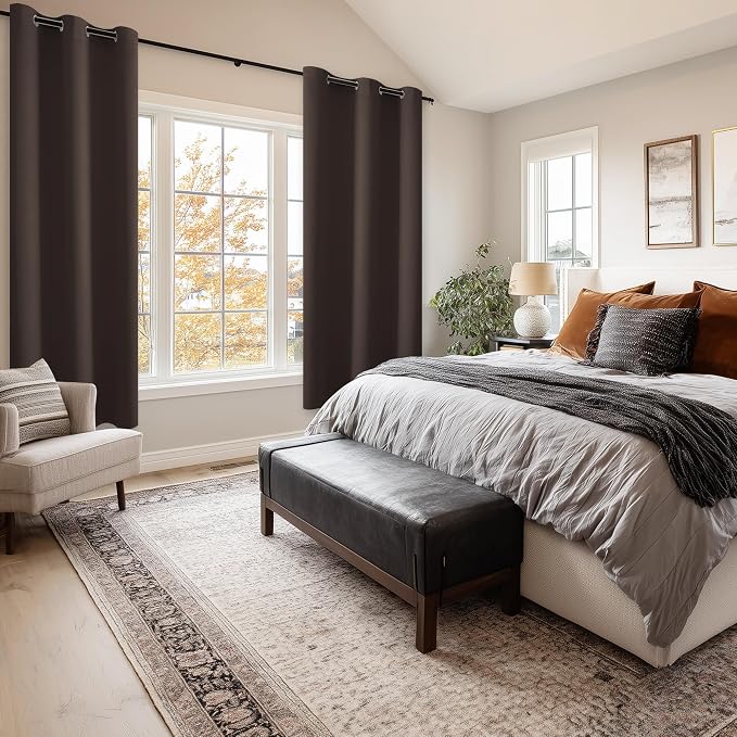 Blackout Curtains for Bedroom 42 x 63 Inches Length Brown 2 Panels | Thermal - Image 6