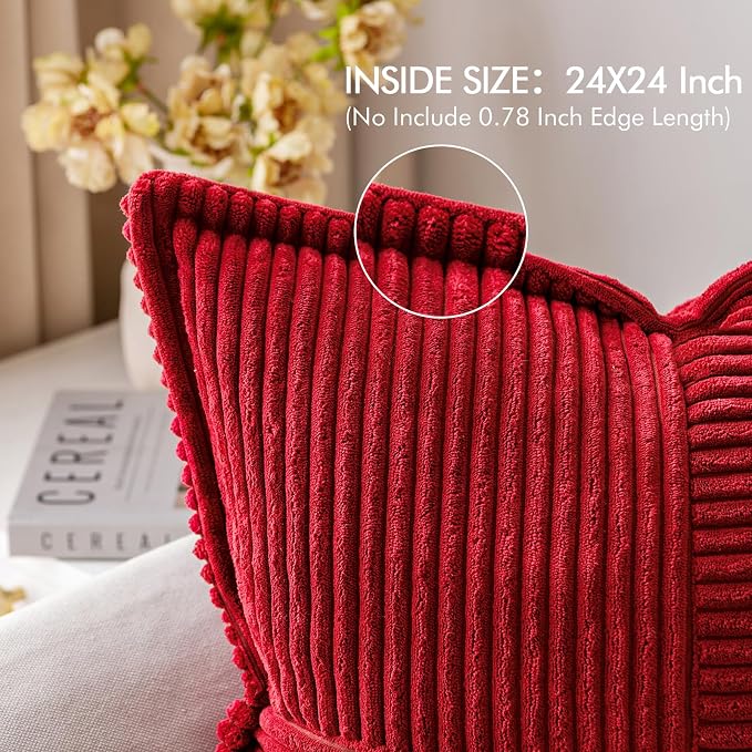MIULEE Decorative Euro Sham Throw Pillow Covers 24x24 Inch Red 2 Pack | Boho - Image 4