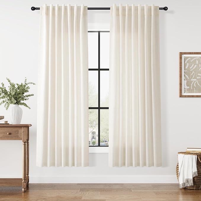 Modern Linen Curtains for Living Room 72 Inches Long Light Filtering Semi Sheer by Nanspring