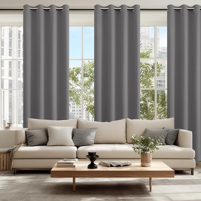 Blackout Curtains for Bedroom 52 x 84 Inch Long Light Grey 2 Panels | Thermal - Image 6