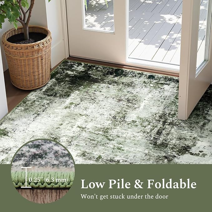 Rugflix 5x7 Area Rugs for Living Room, Washable Dark Green Large Rug | Machine - Image 6
