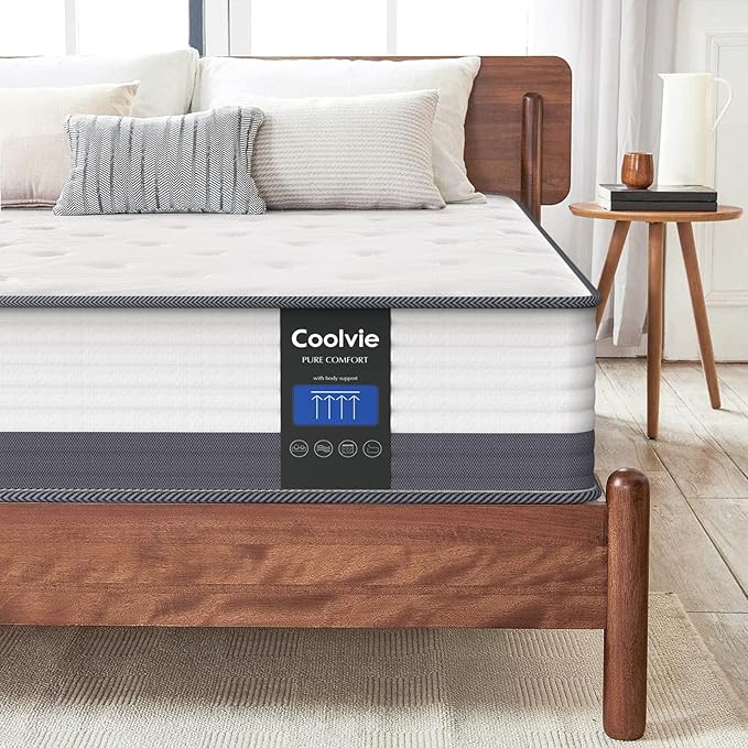 Coolvie Twin XL Mattress 10 Inch Twin XL Hybrid Mattress, Low Motion Transfer & Breathable Bed Mttresses in A Box, Built in Pocketed Coils and Gel Memory Foam Layer, Avaliable in Adjustable Bed