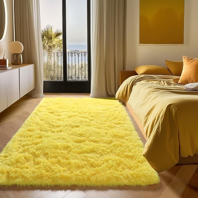 Yellow Area Rugs for Bedroom Living Room, Fluffy 4x6 Indoor Bedside Floor Throw - Image 6