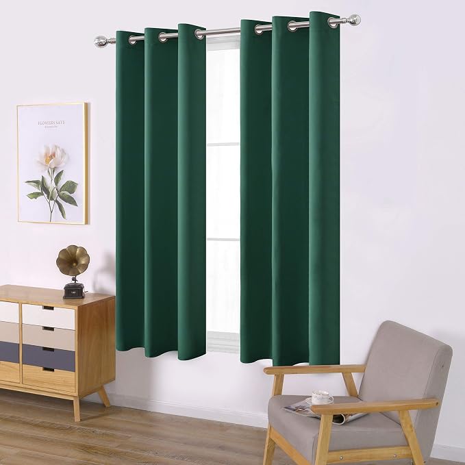 Dark Green Blackout Curtains/42 x 63 Inch/Set of Two Panels Grommet Bedroom - Image 2