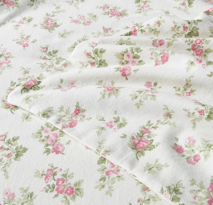 Laura Ashley Home Collection Premium Ultra Soft Cozy Lightweight Cotton Flannel Bedding Sheet Set, Wrinkle, Anti-Fade, Stain Resistant & Hypoallergenic, Full, Audrey Pink (201591)